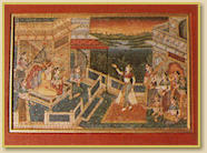 A miniature painting depicting the kings palace